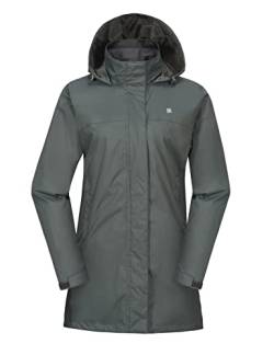 Little Donkey Andy Lange wasserdichte Regenjacke für Damen, leichte Outdoor-Windbreaker Regenmantel für Wandern, Reisen Grau S von Little Donkey Andy