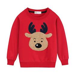 Little Hand Baby Jungen Pullover Sweatshirt Kinder Dick Warme Weihnachtspullover Weihnachtspullis Streetwear Oberbekleidung 2-7 Jahre (110, Regulär-Rot) von Little Hand