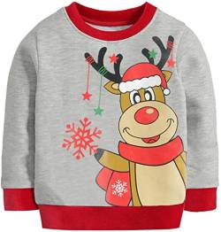 Little Hand Baby Jungen Pullover Sweatshirt Kinder Dick Warme Weihnachtspullover Weihnachtspullis Streetwear Oberbekleidung 2-7 Jahre (122, Grau-Rentier) von Little Hand