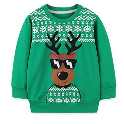 Little Hand Jungen Pullover Sweatshirt Kinder Warme Weihnachtspullover Weihnachtsmann Puli 2-7 Jahre (104, Rentier-Grün) von Little Hand