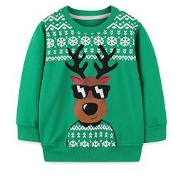 Little Hand Jungen Pullover Sweatshirt Kinder Warme Weihnachtspullover Weihnachtsmann Puli 2-7 Jahre (116, Rentier-Grün) von Little Hand