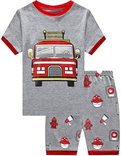 Little Hand Jungen Schlafanzug Kurz Boys Pyjamas Shorts Feuerwehrauto Kinder Sommer Schlafanzug Baumwolle Kurzarm 1-7 Jahre von Little Hand