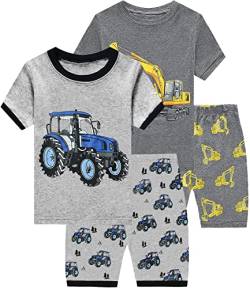 Little Hand Jungen Schlafanzug Kurz Boys Pyjamas Shorts Kinder Sommer Schlafanzug Baumwolle Kurzarm 4-teiliges 122 von Little Hand