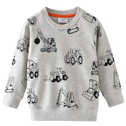 Little Hand Jungen Sweatshirt Jumper für Kinder Sweater Dinosaur Hakenmaschine Bulldozer Baumwolle Langarm T Shirts Pullover Bulldozer, DE 116 von Little Hand