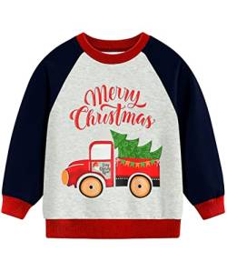 Little Hand Jungen Sweatshirt Kinder Weihnachtspullover Weihnachtspulli Weihnachten Pullover Langarm Shirts 2-7 Jahre (Weihnachtstruck, 110) von Little Hand