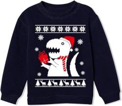 Little Hand Jungen Sweatshirt Weihnachtsdinosaurier Pullover Kinder Warme Weihnachtspullover Weihnachtsmann Oberbekleidung 134 von Little Hand
