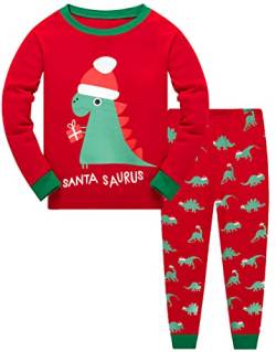 Little Hand Jungen Weihnachts Schlafanzug Kinder Weihnachten Pyjamas Dinosaurier Langarm Nachtwäsche Set (110, Dinosaurier) von Little Hand