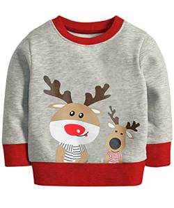 Little Hand Jungen Weihnachts Sweatshirt Kinder Weihnachtspullover Mädchen Weihnachtspulli Weihnachten Rentier Pullover 2-7 Jahre (Weihnachtselch, 110) von Little Hand