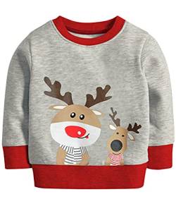 Little Hand Jungen Weihnachts Sweatshirt Weihnachtspullover Kinder Weihnachtspulli Weihnachten Rentier Pullover (Weihnachtselch, 92) von Little Hand