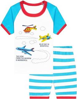 Little Hand Jungs Boys Pyjamas 100% Cotton Digger Pjs Short Truck Sleepwear Toddler Summer Nightwear 2 Piece Outfit Age 1-7 Years Pyjama-Set, 3# Airplane, 1-2 von Little Hand