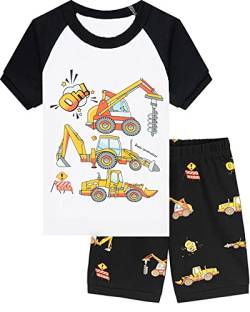 Little Hand Jungs Boys Pyjamas 100% Cotton Pjs Short Truck Sleepwear Toddler Summer Nightwear 2 Piece Outfit Age 1-7 Years Pyjama-Set, 2# Digger, 1-2 von Little Hand