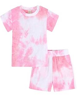 Little Hand Kinder Schlafanzug Mädchen Kurz Sommer Nachtwäsche, Zweiteilig, Pink, 130 von Little Hand