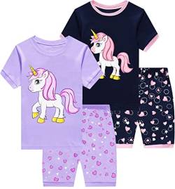 Little Hand Kinder Schlafanzug Mädchen Kurz Sommer Nachtwäsche Zweiteilig Einhorn Flamingo Katze Kurzer Pyjamas Baumwolle 116 von Little Hand