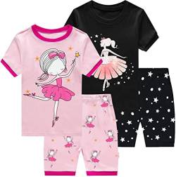 Little Hand Kinder Schlafanzug Mädchen Kurz Sommer Nachtwäsche Zweiteilig Einhorn Flamingo Katze Kurzer Pyjamas Baumwolle 4-teiliges 92 von Little Hand