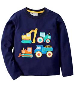 Little Hand Langarmshirt Jungen Bagger Pullover Kinder, Traktor Kinder Dinosaurier Bagger Baumwolle Kinder Langarm Shirt Jungen Tops 2-7 Jahre (Bagger-Bulldozer, 116) von Little Hand