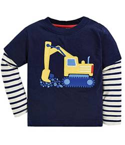 Little Hand Langarmshirt Jungen Bagger Pullover Kinder, Traktor Kinder Dinosaurier Bagger Baumwolle Kinder Langarm Shirt Jungen Tops 2-7 Jahre Blau-Bagger,122 von Little Hand