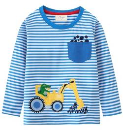 Little Hand Langarmshirt Jungen Bagger Pullover Kinder, Traktor Kinder Giraffe Bagger Elephant Baumwolle Kinder Langarm Shirt 104 von Little Hand