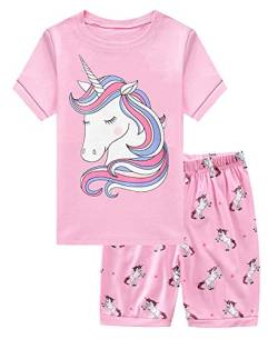 Little Hand Mädchen Schlafanzug Kurz Girls Pyjamas Shorts Einhorn Kinder Sommer Schlafanzug Sets 104 Pink von Little Hand