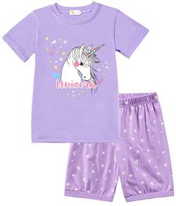 Little Hand Mädchen Schlafanzug Kurz Girls Pyjamas Shorts Einhorn Kinder Sommer Schlafanzug Sets 98 Lila von Little Hand
