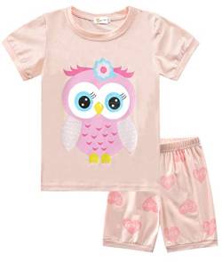 Little Hand Mädchen Schlafanzug Kurz Girls Pyjamas Shorts Eule Kinder Sommer Schlafanzug Sets 122 Orange von Little Hand