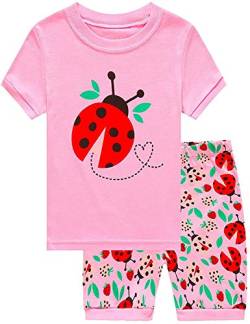 Little Hand Mädchen Schlafanzug Kurz Girls Pyjamas Shorts Marienkäfer Kinder Sommer Schlafanzug Sets 110 Pink von Little Hand