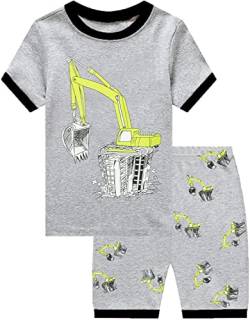 Little Hand Schlafanzug Junge Kurz Bagger Pyjamas Zweiteiliger Baumwolle Kinder Sommer Kurze Dinosaurier Traktor Schlafanzug 92 98 104 110 116 122 von Little Hand