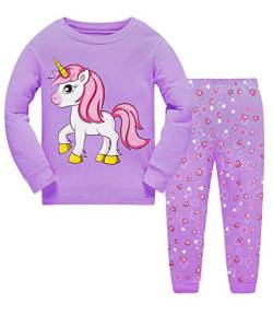 Little Hand Schlafanzug Mädchen Einhorn Kinder Zweiteiliger Baumwolle Lange àrmel Nachtwäsche T-Shirt und Hose, Einhorn-1, 110 (HerstellerGröße: 120) von Little Hand