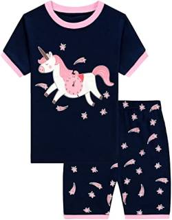 Little Hand Schlafanzug Mädchen Kurz Einhorn Pyjamas Zweiteiliger Baumwolle Kinder Sommer Kurze Dinosaurier Katzen Meerjungfrauen Schlafanzug 92 98 104 110 116 122 von Little Hand