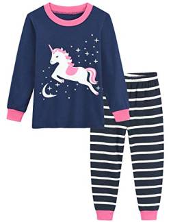 Little Hand Schlafanzug Mädchen Lang Einhorn Kinder Zweiteiliger Baumwolle Ärmel Nachtwäsche T-Shirt und Hose 134 von Little Hand