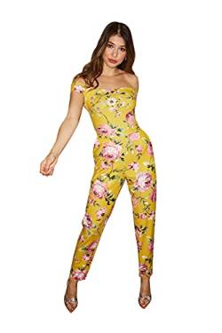 Little Mistress Damen Women's Allure Mustard Floral-Print Bardot, Size 10 UK, Yellow Jumpsuit von Little Mistress