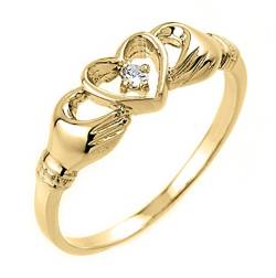 Little Treasures 9 Karat Gold Claddagh Ring - 9 Karat Gelb Gold Claddagh Ring Mit Diamant HII von Little Treasures