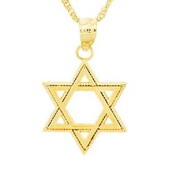 Little Treasures 9 Karat Gold Gelb Gold Milgrain jüdisch Jüdischer Stern Von David Anhänger Halskette (Verfügbare Kettenlänge 40cm - 45cm - 50cm - 55cm) D von Little Treasures