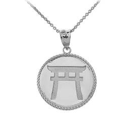 Little Treasures Japanese Torii Shinto Gate Disc Anhänger Halskette in Sterling Silber 925 (Verfügbare Kettenlänge 40cm - 45cm - 50cm - 55cm) von Little Treasures
