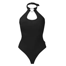 LittleForBig Baumwolle Strampler Herzensbrecher Halsband Onesie Tanga Bodysuit Schwarz XL von LittleForBig