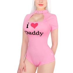 LittleForBig Baumwolle Strampler Onesie Pyjamas Bodysuit - Kragen Rosa I Love Daddy Muster XXXXL von LittleForBig