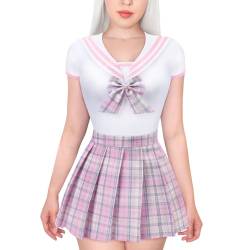 LittleForBig Baumwolle Strampler Onesie Pyjamas Bodysuit – Magisches Mädchen Pastell Karierten Rock Set Rosa XS von LittleForBig