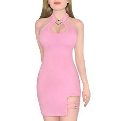 LittleForBig Damen Baumwoll-Overall Vampy Kragen Bodycon Mini Kleid Rock Rosa XXXL von LittleForBig