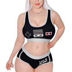 LittleForBig Damen Baumwolle Camisole und Höschen Sport Loungewear Bralette Set - Let's Play Gamer Girl Schwarz XXXL von LittleForBig