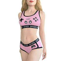 LittleForBig Damen Baumwolle Camisole und Höschen Sport Loungewear Bralette Set-Playgirl Rosa M von LittleForBig