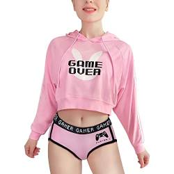 LittleForBig Damen Bunnywatch Cosplay Gaming Lässig Regular Fit Langer Ärmel Kordelzug Cropped Hoodie Jacke Rosa L von LittleForBig