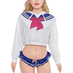 LittleForBig Damen Bunnywatch Cosplay Gaming Lässig Regular Fit Langer Ärmel Kordelzug Cropped Hoodie Jacke Weiß XL von LittleForBig