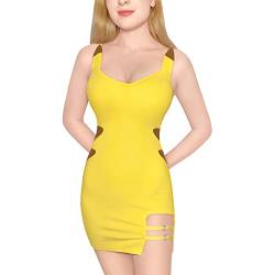 LittleForBig Damen Cosplay Ich Wähle Dich Baumwolle Overall Strampler Bodycon Minikleid mit abnehmbarem Schwanz Gelb XS von LittleForBig