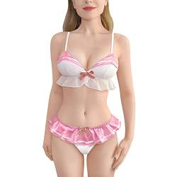 LittleForBig Damen Magical Girls Nachtwäsche Sexy Seemannskragen Ärmellos Rückenfrei Bikini BH Höschen Bikini Set Rosa von LittleForBig