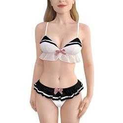 LittleForBig Damen Magical Girls Nachtwäsche Sexy Seemannskragen Ärmellos Rückenfrei Bikini BH Höschen Bikini Set Schwarz von LittleForBig