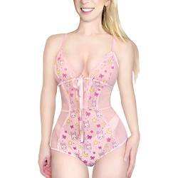 LittleForBig Damen Nachtwäsche Netto Garen Spitze V-Ausschnitt Usagi Einteiliger Baby Doll Lingerie Strampler Rosa L von LittleForBig