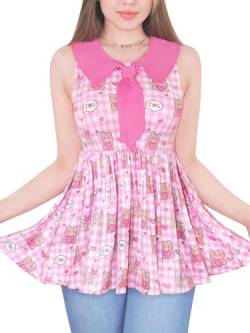 LittleForBig Damen Seemannskragen Kawaii Ärmellose Bluse Babydoll Schößchen Top - Beary Cute Rosa L von LittleForBig