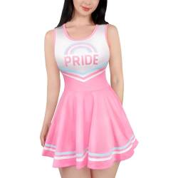 LittleForBig Damen Seidenweichen Ärmellose Overall Cheer Pride Bodycon Mini Kleid Rock Rosa S von LittleForBig