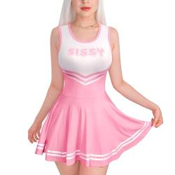 LittleForBig Damen Seidenweichen Ärmellose Overall Cheer Sissy Bodycon Mini Kleid Rock Pink L von LittleForBig
