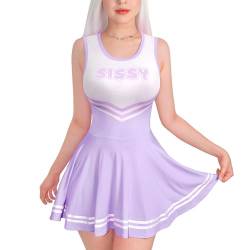 LittleForBig Damen Seidenweichen Ärmellose Overall Cheer Sissy Bodycon Mini Kleid Rock Violett L von LittleForBig