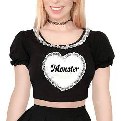 LittleForBig Kawaii bauchfreie Top Puffärmel und U-Ausschnitt Hemd – Kleines Monster L von LittleForBig